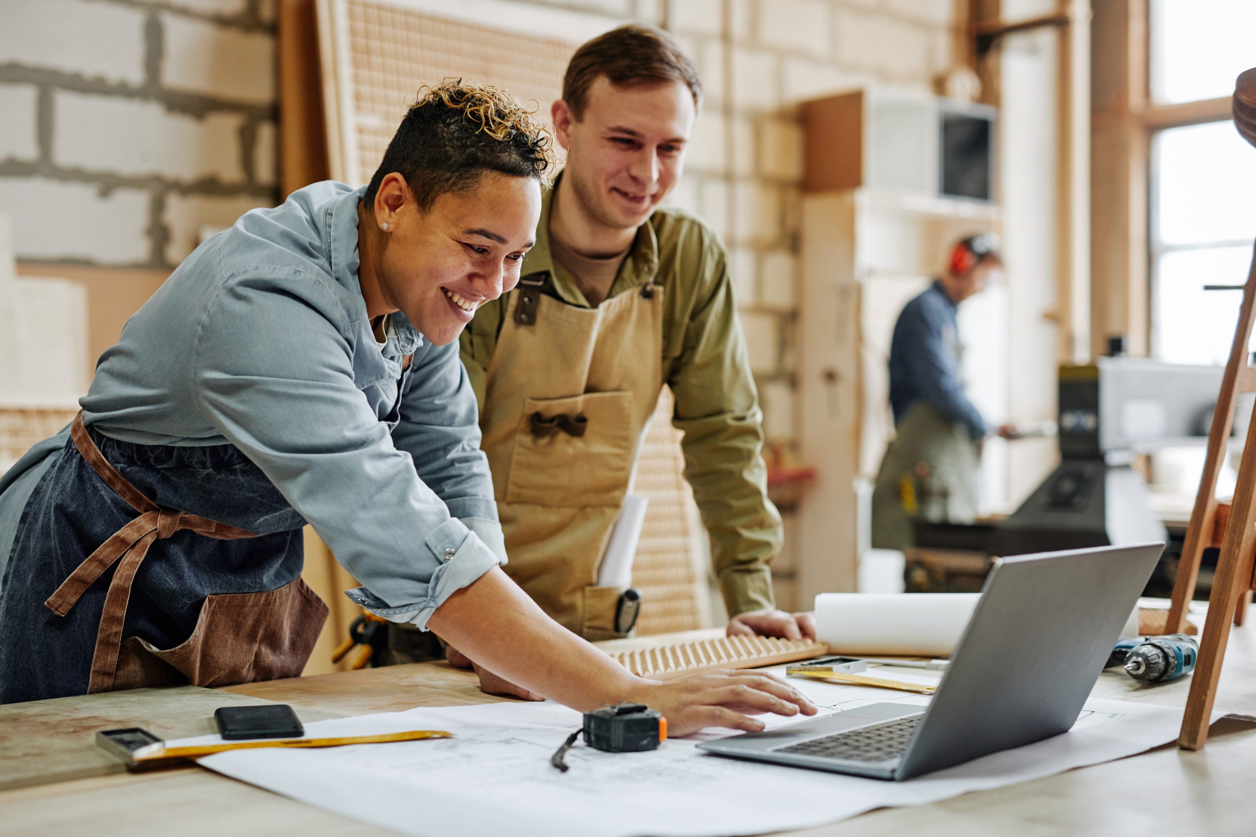 carpenters designing in shop