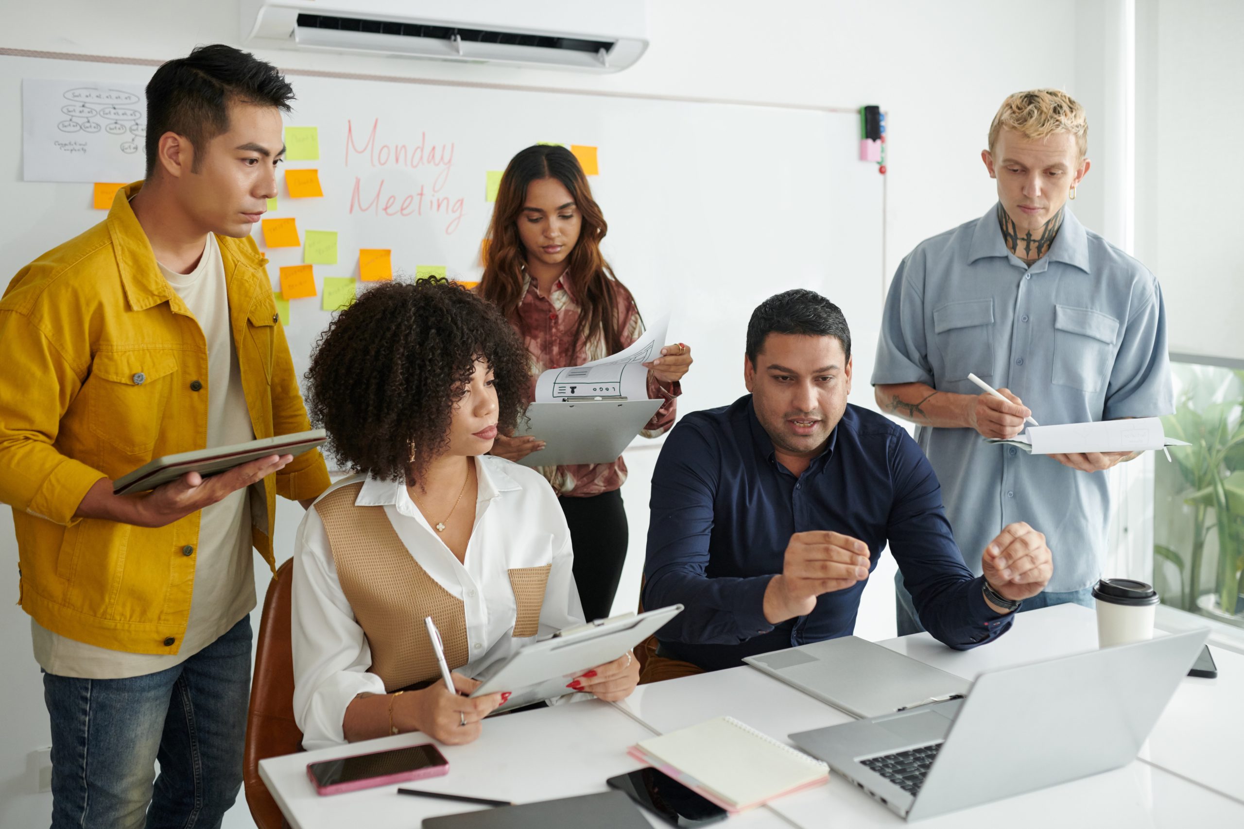 team of managers having online meeting